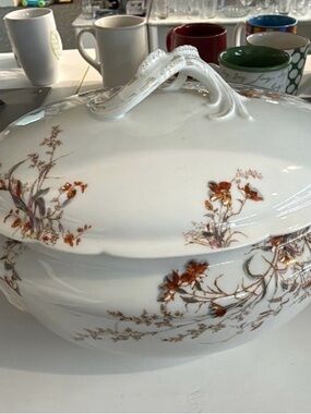 Stunning antique Limoges floral porcelain soup tureen large